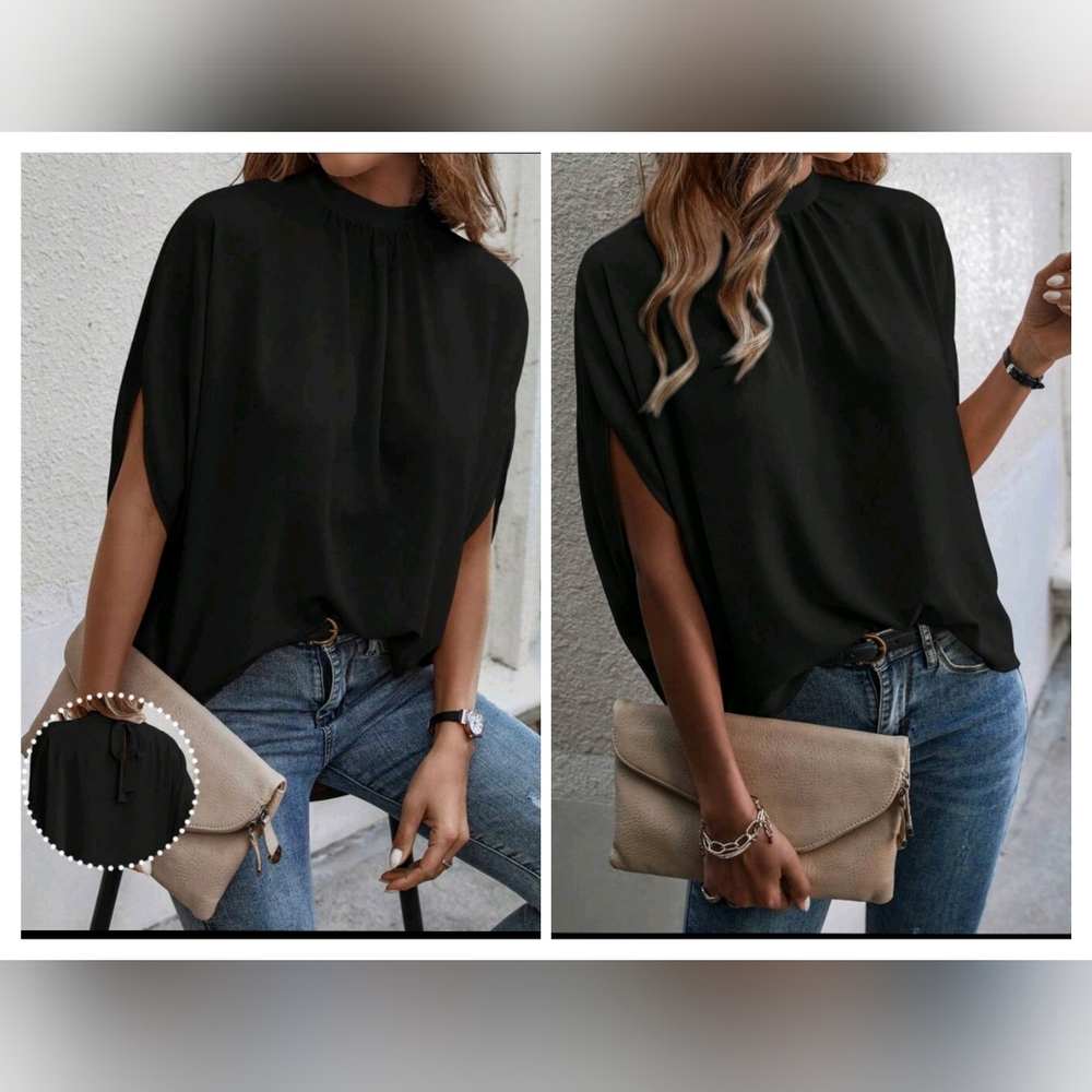 Black Cape Sleeve Blouse